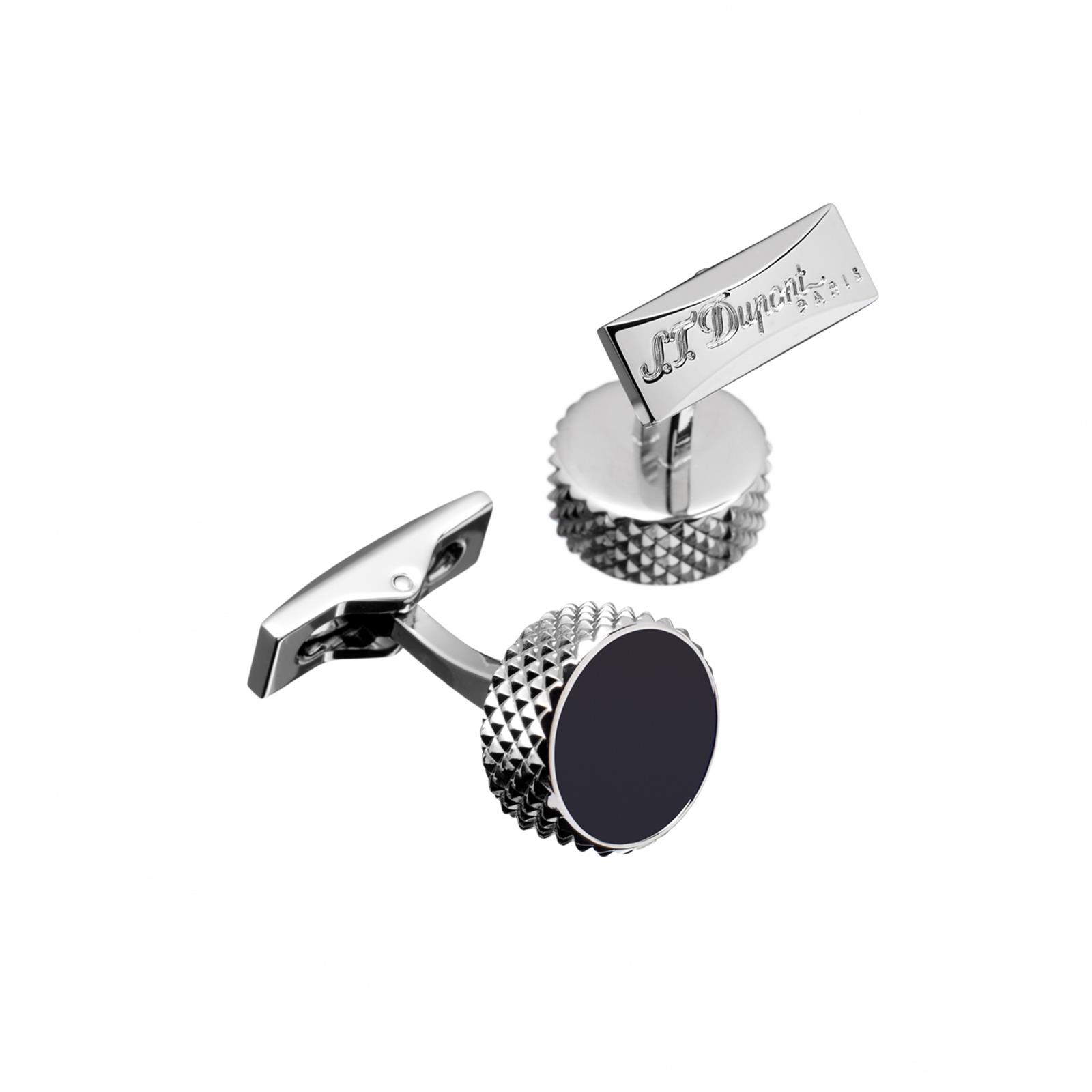 CUFFLINKS ROUND BLACK AND PALLADIUM
