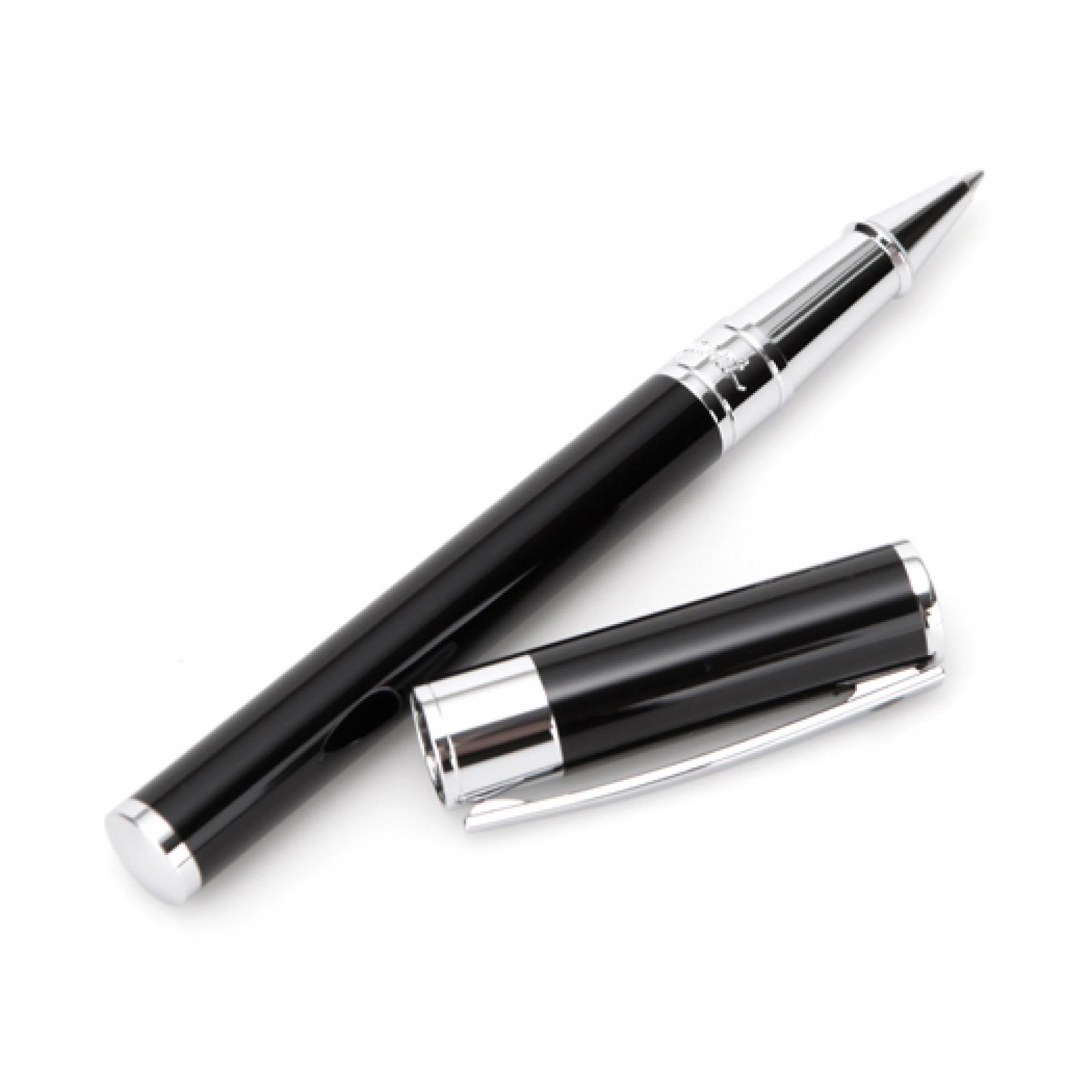 CHROME FINISH BLACK ROLLERBALL PEN view 2